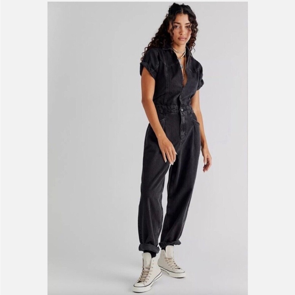 Free People Marla Denim Jumpsuit Black Size M NWT